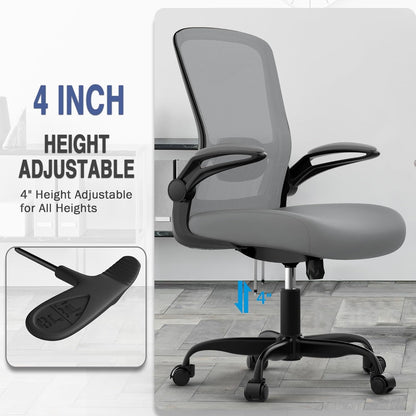Office Chair, Ergonomic Desk Chair with Adjustable Lumbar Support & Seat Height, High Back Mesh Computer Chair with Flip-up Armrests-BIFMA Passed Task Chairs for Home Office (Modern, Graphite)