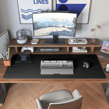 DAWNTREES Dual Sided Desk Mat,40"x16",PU Leather & Cork Desk Pad Protector,Large Mouse Pad and Keyboard Mat,Desk Writing Pad for Office and Home,with Valet Tray Organizer