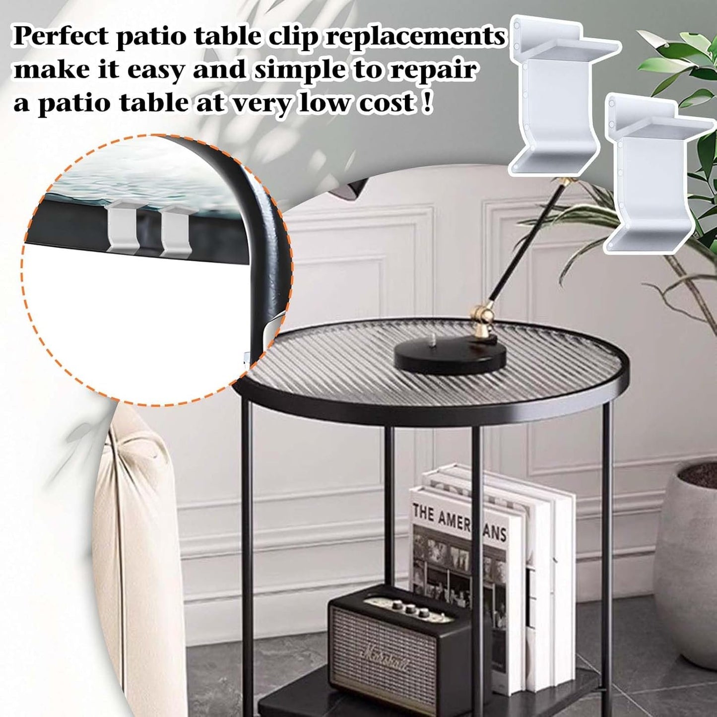 Wenfan 30 Pcs Table Rim Clips 1.26x0.79 Nylon Patio Table Clips for Glass and Acrylic Table Tops White Patio Furniture Clips - Help Support Tabletops in Rim