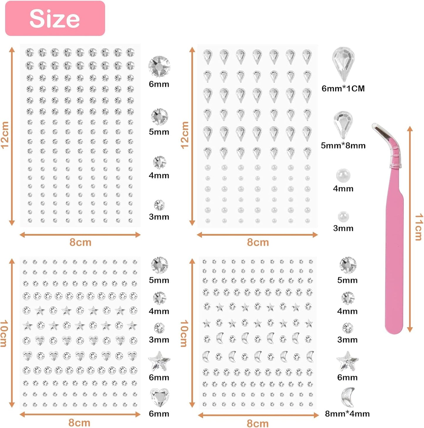 Annhao 668 Pieces Rhinestone Stickers Glitter Make up, Rhinestone Stickers Glitter Face Stickers with Tweezers for Festival DIY Nail Art Face Decoration Party Accessories (Multiple Shapes)