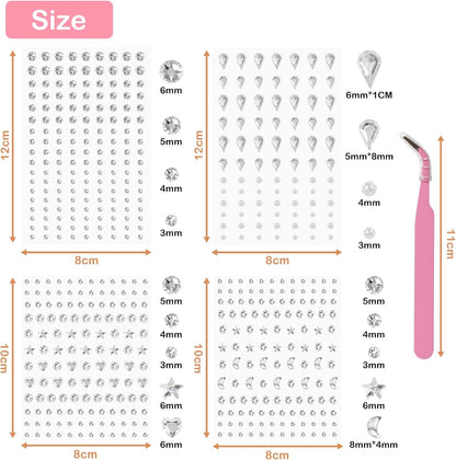 Annhao 668 Pieces Rhinestone Stickers Glitter Make up, Rhinestone Stickers Glitter Face Stickers with Tweezers for Festival DIY Nail Art Face Decoration Party Accessories (Multiple Shapes)