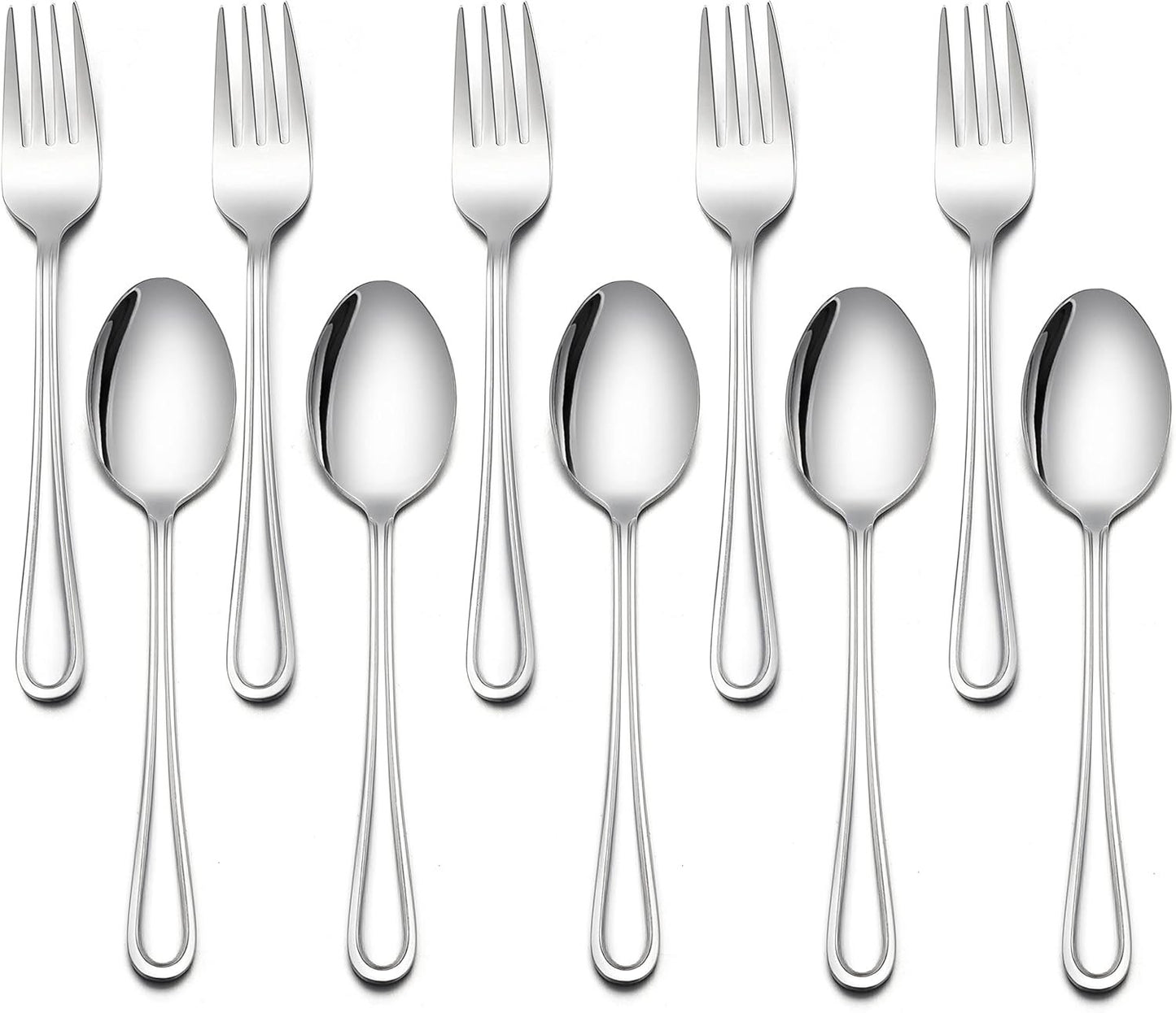 LIANYU 10-Piece Kids Children Cutlery Set, Include 5 Kids Spoons and 5 Kids Forks, Stainless Steel Toddler Utensils Flatware Set, Child Silverware for Home Preschools, Dishwasher Safe