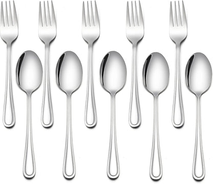 LIANYU 10-Piece Kids Children Cutlery Set, Include 5 Kids Spoons and 5 Kids Forks, Stainless Steel Toddler Utensils Flatware Set, Child Silverware for Home Preschools, Dishwasher Safe