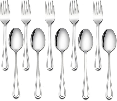 LIANYU 10-Piece Kids Children Cutlery Set, Include 5 Kids Spoons and 5 Kids Forks, Stainless Steel Toddler Utensils Flatware Set, Child Silverware for Home Preschools, Dishwasher Safe