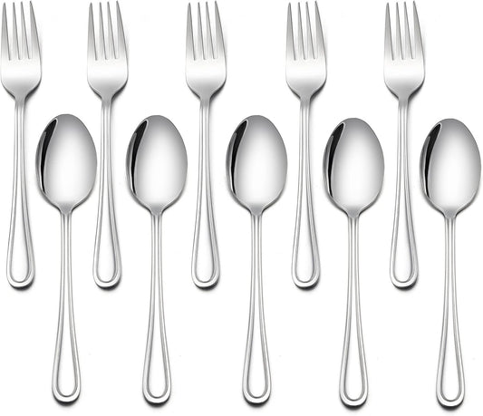 LIANYU 10-Piece Kids Children Cutlery Set, Include 5 Kids Spoons and 5 Kids Forks, Stainless Steel Toddler Utensils Flatware Set, Child Silverware for Home Preschools, Dishwasher Safe