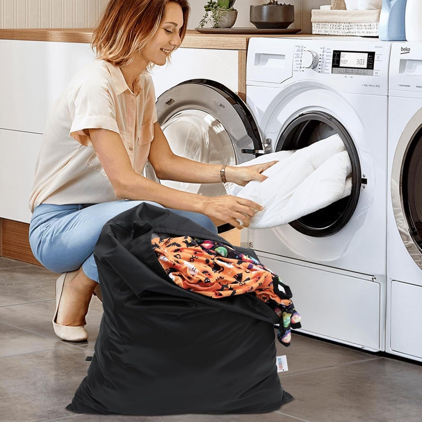 ALVABABY Diaper Pail Liner for Cloth Diaper Laundry Kitchen Garbage Cans Reusable Black Grey Set 28.7x17.7in Black Grey 2LLW0102-CA