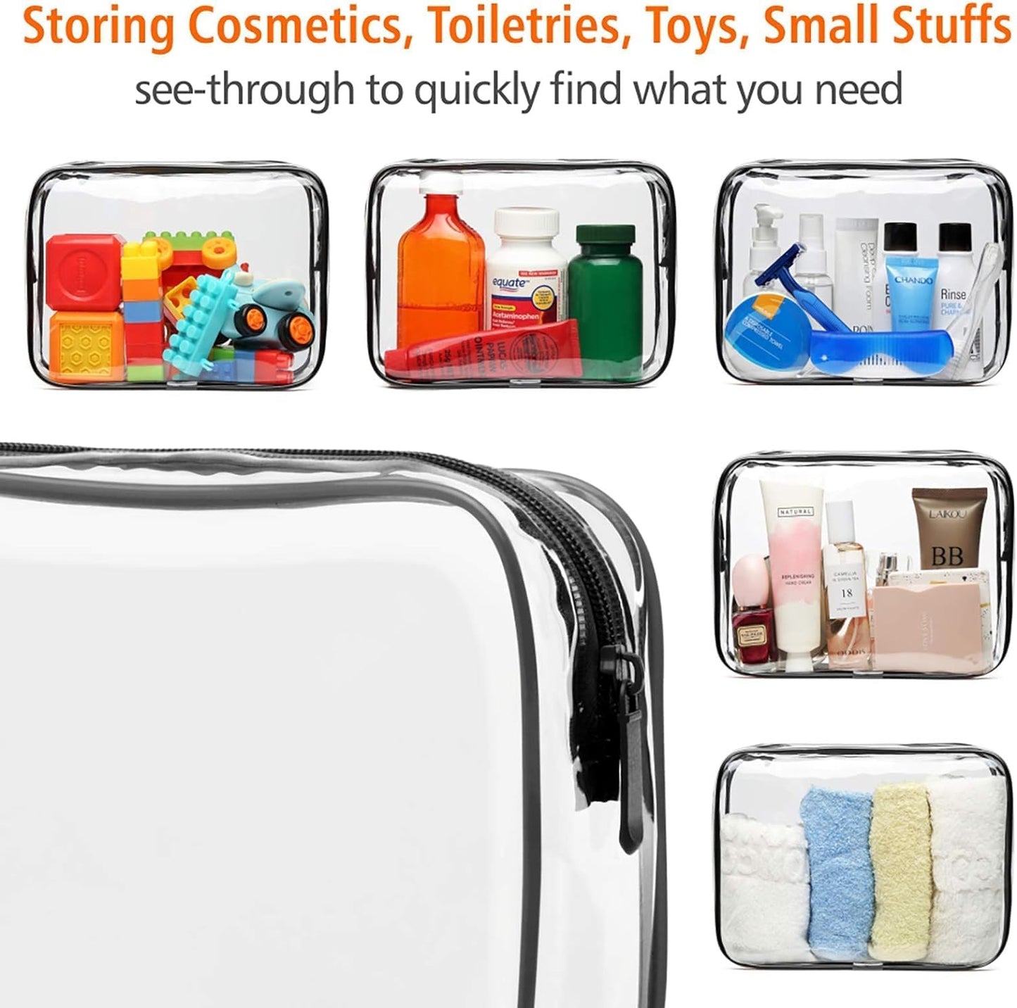 3 Pack Clear Toiletry Bag,TSA Approved Toiletry Bag, Clear Makeup Bag Waterproof Quart Size Bag, Travel Makeup Cosmetic Bag for Women Men, Carry on Airport Airline Compliant Bag (Black)