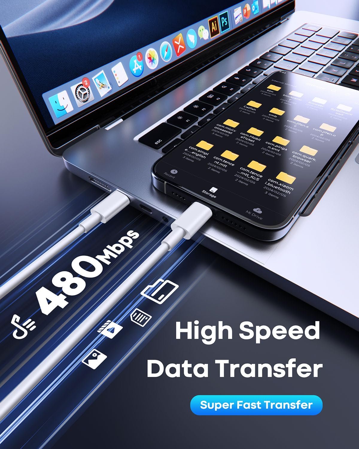 USB Adapter Cable Conversion Storage Box 9 in 1 Cable Case Multi-Type Charging Convertor USB C to Lightning Type C Micro Data Transfer Tool, White