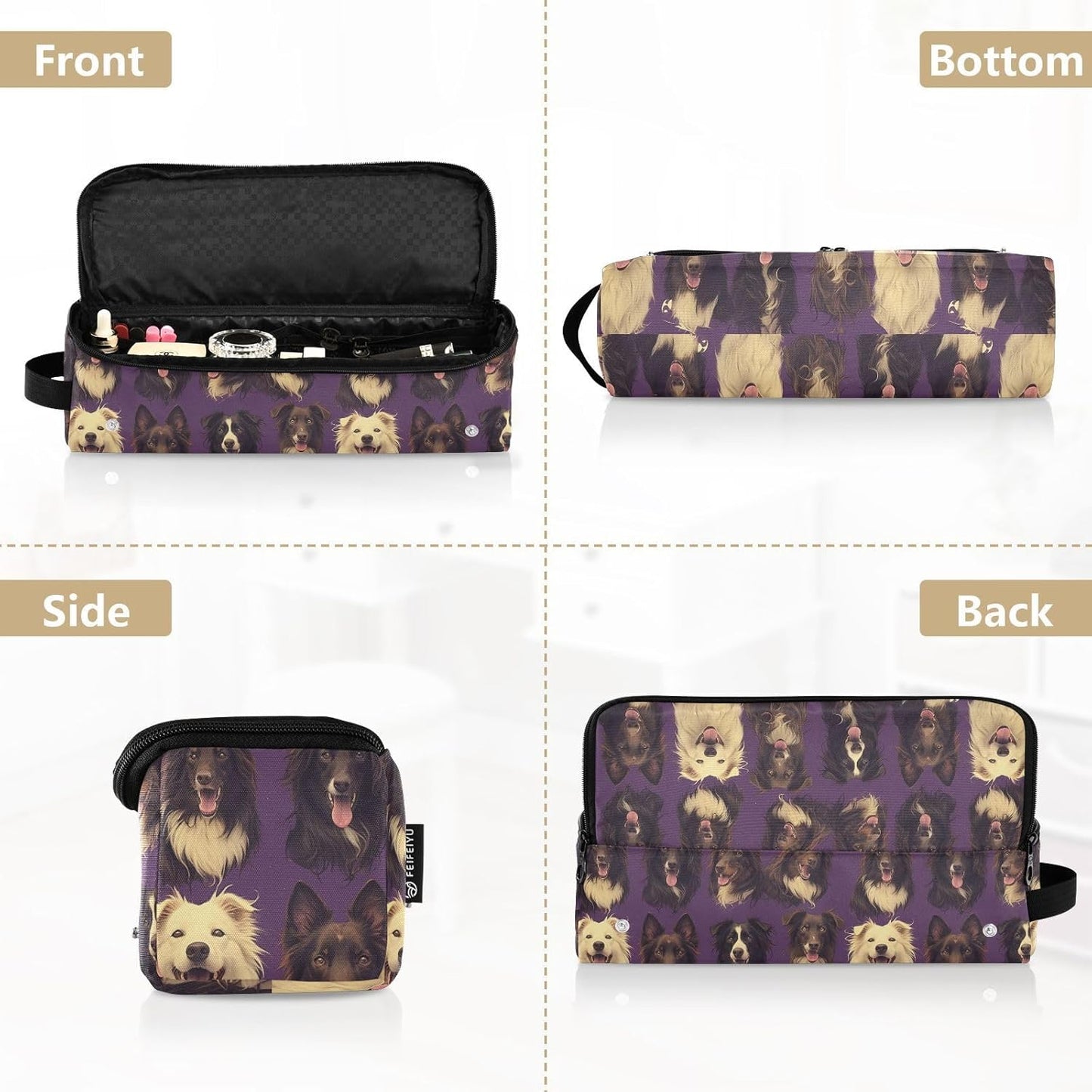 FRODOTGV Borsa da viaggio per attrezzi da viaggio con simpatico cane da pastore viola e tappetino resistente al calore, custodia da viaggio portatile per strumenti caldi e accessori per la cura dei