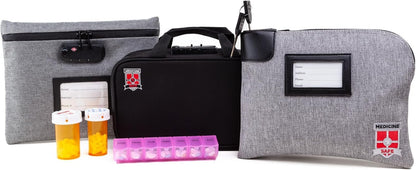 Medicine Safe MTB-1 TSA Approved Locking Toiletry Organizer and Medication Travel Bag for Men and Women, Small Carry On, Non-Hanging, Black with Logo, 10.2 x 7.5 x 1.6 inches