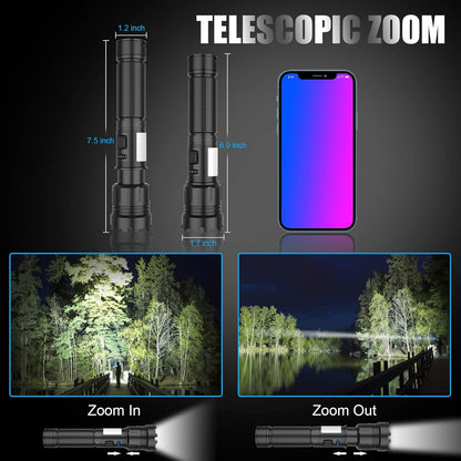 Magnetic Flashlight Rechargeable High Lumens, Super Bright LED Pocket Flash Light with COB Sidelight, Type-C, 7 Modes, Zoomable, IPX6 Waterproof Tactical Flashlights for Camping
