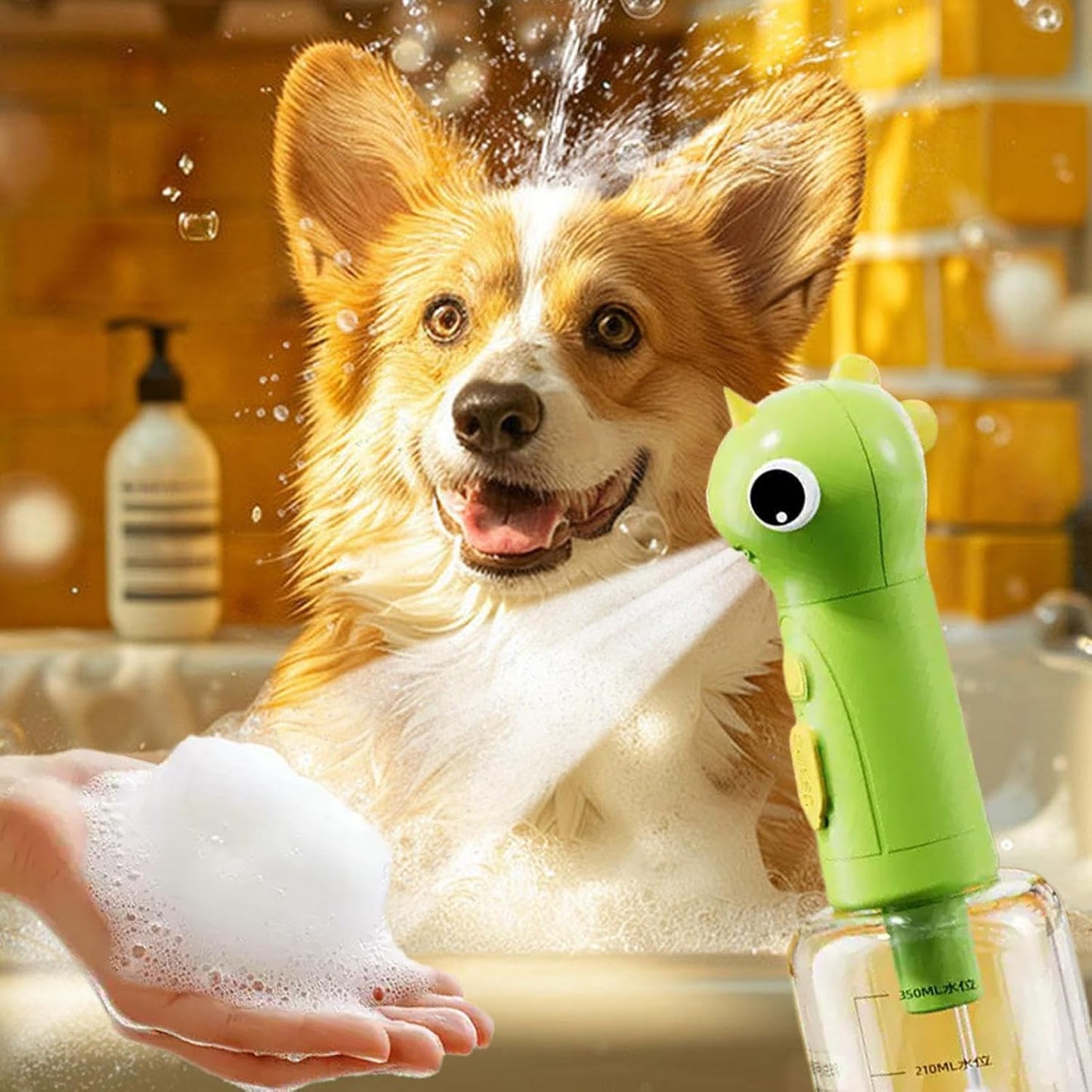 Dog Shampoo Dispenser, Electric Foaming Shampoo Dispenser, Cute Efficient Washing Foamer, Portable with Precision Scale, Bathing Supplies for Bathtub, Bathroom, Kitchen Sink, 1 Set