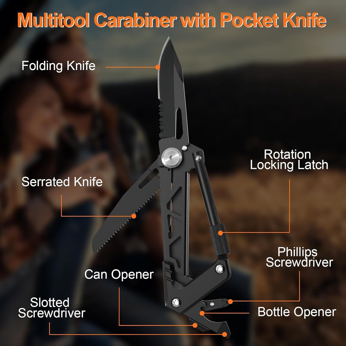 Fathers Day Gift Ideas from Daughter, Gifts for Men Dad, Multitool Carabiner with Pocket Knife, Dad Mens Gifts from Daughter Son Wife, 7 in 1 EDC Carabiners Keychain, Grandpa Fathers Day Gift