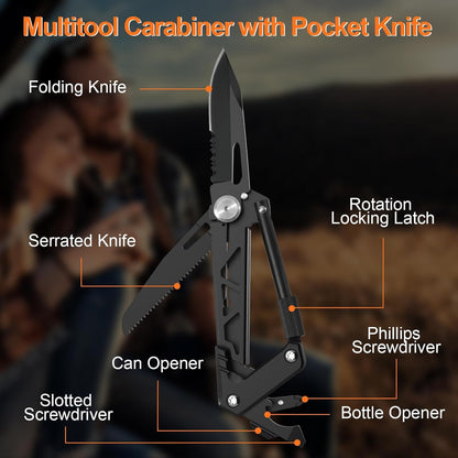 Fathers Day Gift Ideas from Daughter, Gifts for Men Dad, Multitool Carabiner with Pocket Knife, Dad Mens Gifts from Daughter Son Wife, 7 in 1 EDC Carabiners Keychain, Grandpa Fathers Day Gift