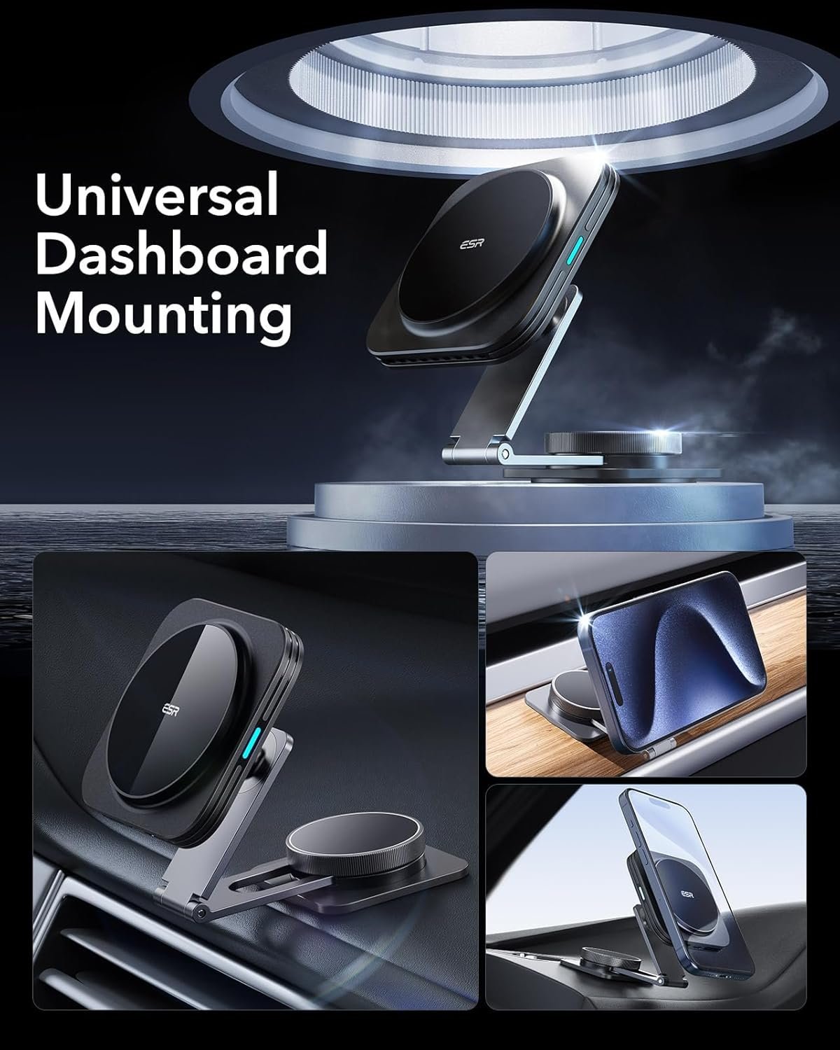 ESR for MagSafe Car Mount Charger, Foldable Dashboard Magnetic Wireless Car Charger for Tesla, for MagSafe Car Charger, Tesla Touchscreen Car Phone Holder for iPhone 16/15/14/13/12, S25,Strong Magnets