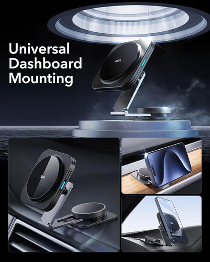 ESR for MagSafe Car Mount Charger, Foldable Dashboard Magnetic Wireless Car Charger for Tesla, for MagSafe Car Charger, Tesla Touchscreen Car Phone Holder for iPhone 16/15/14/13/12, S25,Strong Magnets