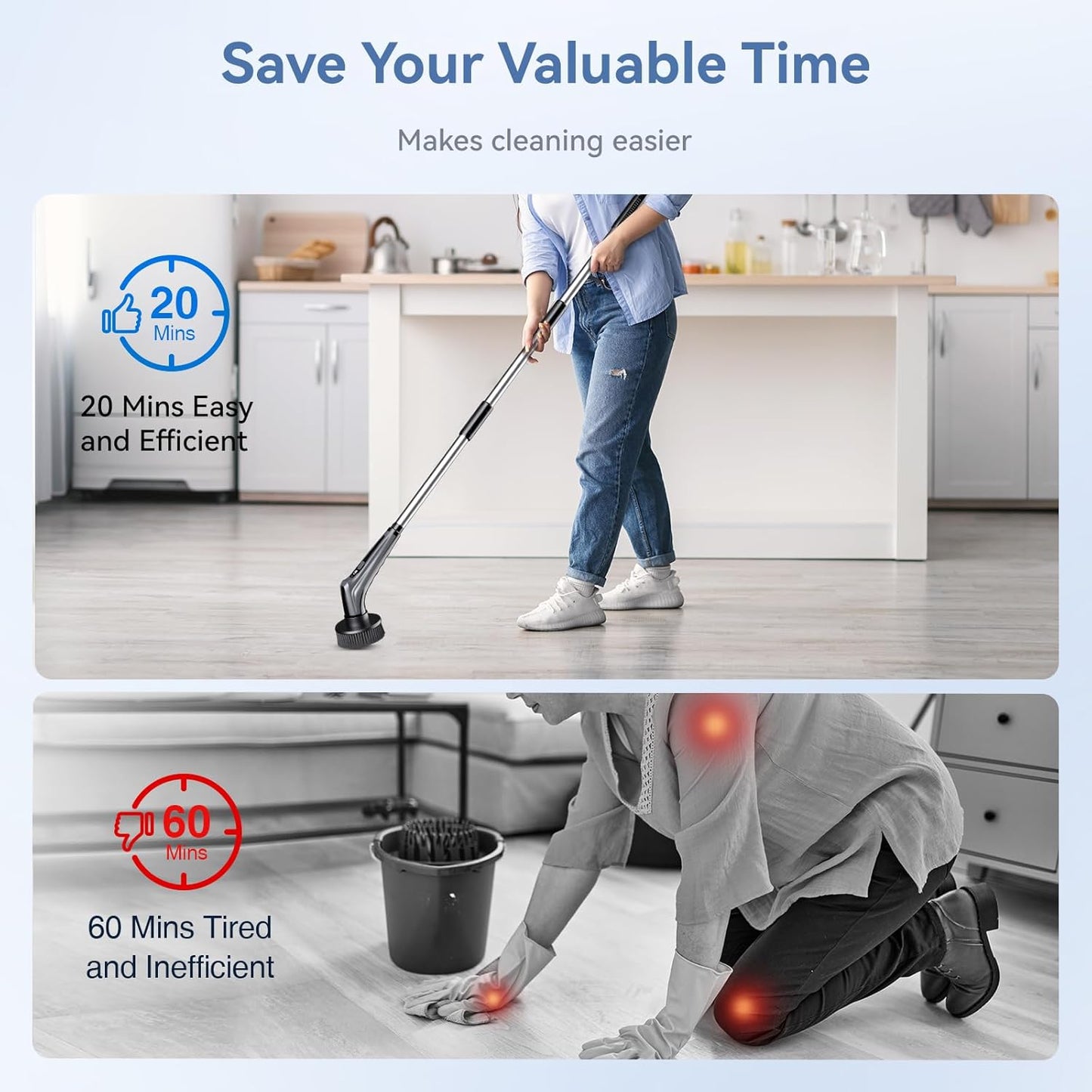 HEY BANK Electric Spin Scrubber - 17in1 Cordless Electrical Cleaning Brush, Shower Scrubber with 2 Speed & 10 Brush Heads, Power Scrubber with Adjustable Extension Handle for Bathtub Grout Tile Floor
