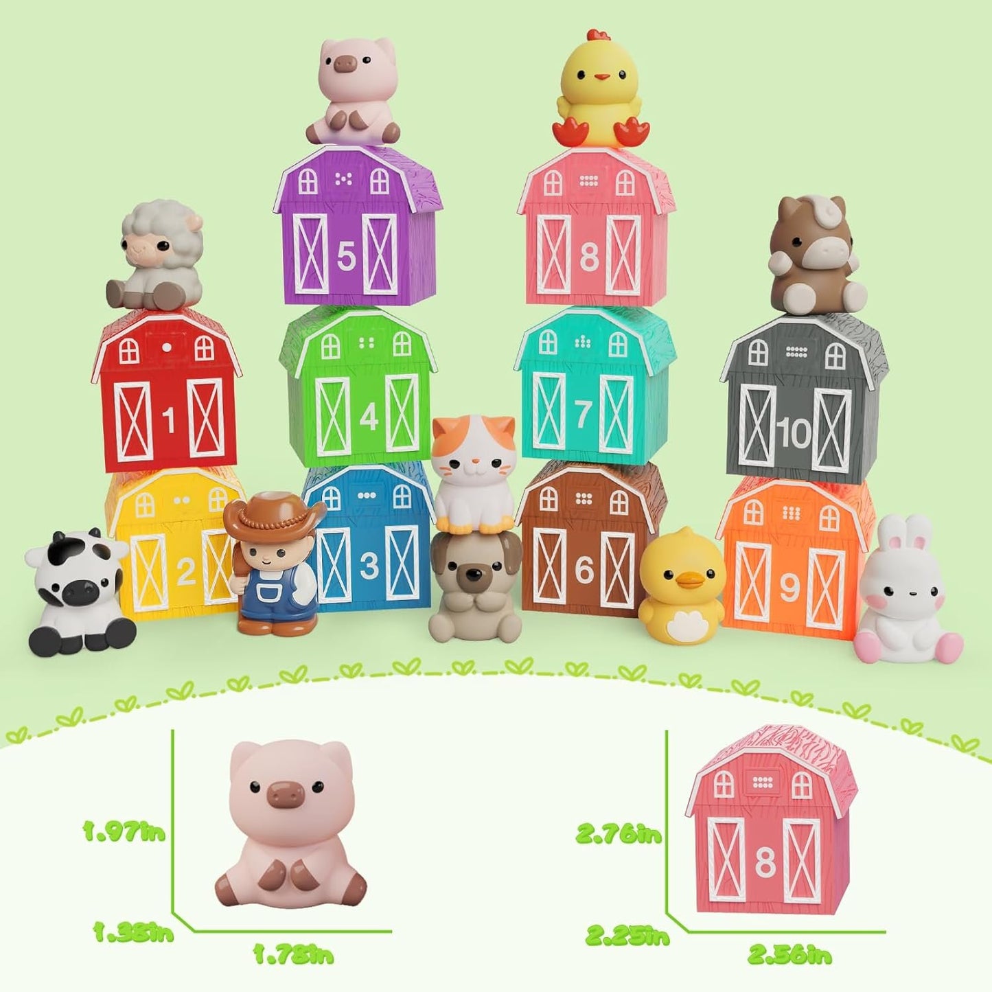 Learning Toy for Toddlers 1 2 3+ Years Old, 20 PCS Farm Animal Barn Toy & Finger Puppets, Montessori Educational Toy for Kids, Kids Toy with 10 Animals & 10 Barns for Babies Boys Girls