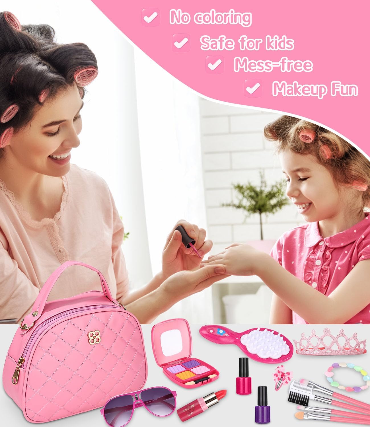 Zaxiva 32 Pieces Girl Bag Toy Accessories with Fake Makeup, Wallet, Phone with Light and Music – Christmas Gifts for Games 3 Years