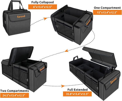 EAROND Car Trunk Organizer with Portable Leakproof Cooler Bag,Foldable Cover,Adjustable Securing Straps,Collapsible Trunk Organizer for Car,SUV,Truck and Other Vehicles(4-in-1 with Cooler)