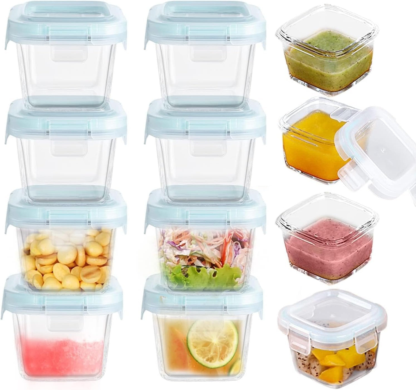 YOZOTI 12 Pack Small Glass Food Containers, 6oz Mini Meal Prep Containers with Lids, Airtight, Leakproof, Microwave, Freezer, Dishwasher Safe (Square)