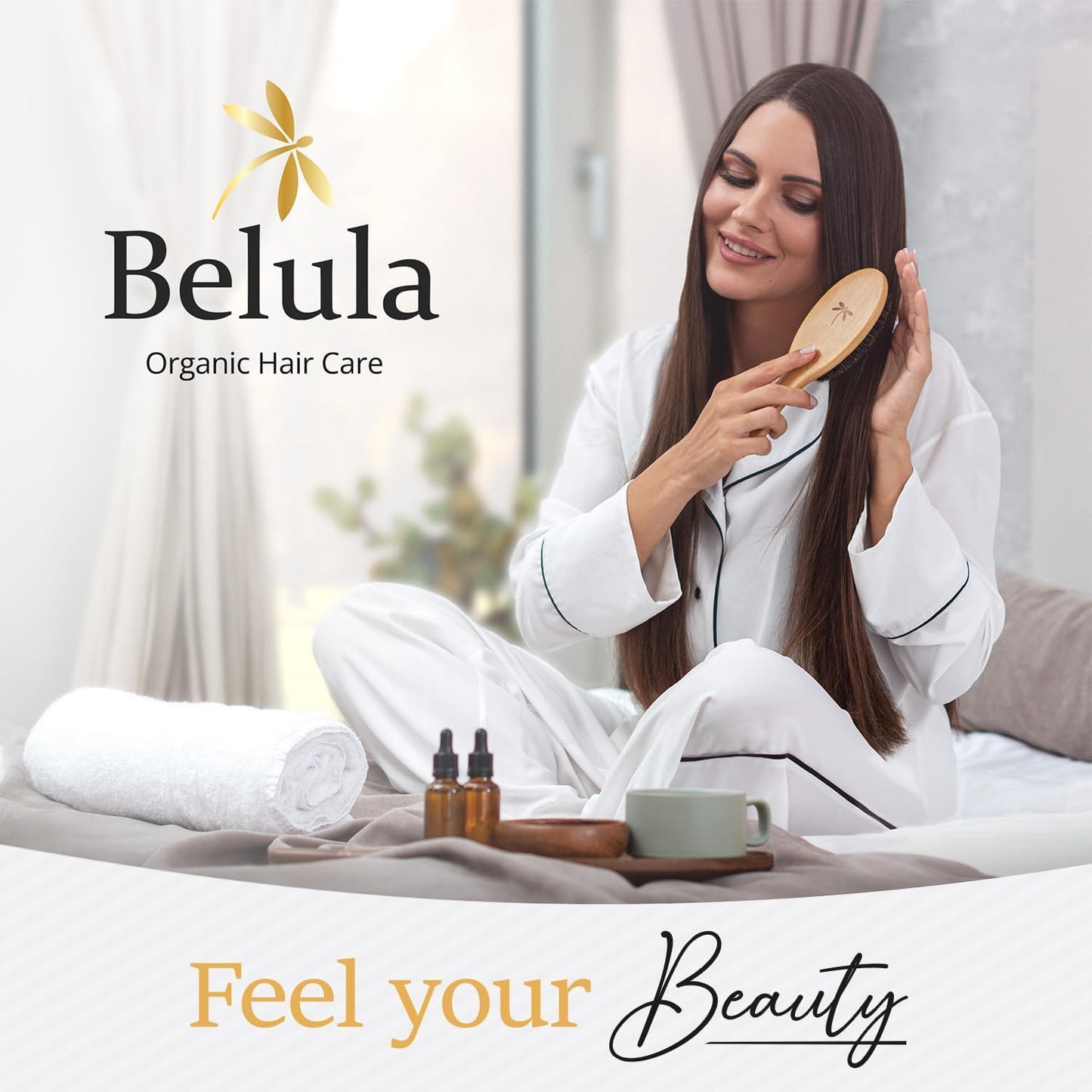 Belula 100% Boar Bristle Hairbrush Set. Soft Natural Bristles for Thin and Fine Hair. Restore Shine And Texture. Wooden Comb, Travel Bag and Spa Headband Included!