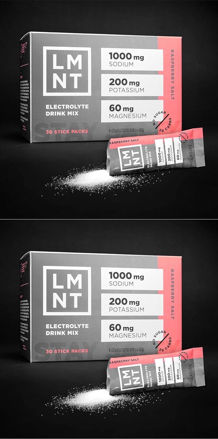 LMNT Zero Sugar Electrolytes - Raspberry Salt | Drink Mix | 30 Count, Pack of 2 (60 Sticks)