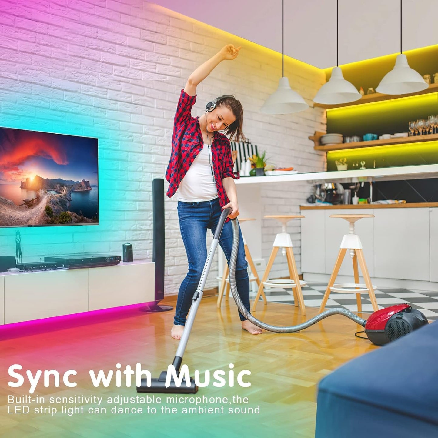 smareal Led Lights Strip for Bedroom 100ft（2Rools of 50ft）, Smart APP Control Music Sync Led Strip Lights RGB Color Changing Led Lights Strips with Remote Led Lights for Bedroom Kitchen and Party