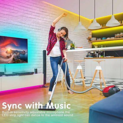 smareal Led Lights Strip for Bedroom 100ft（2Rools of 50ft）, Smart APP Control Music Sync Led Strip Lights RGB Color Changing Led Lights Strips with Remote Led Lights for Bedroom Kitchen and Party