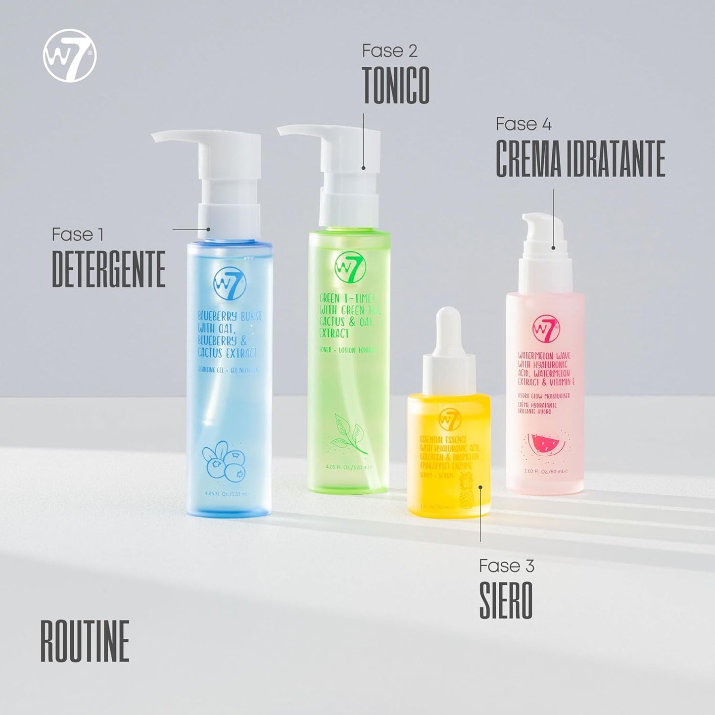 W7 - Skin Refresh Basic Gift Set - Face Moisturizer, Cleansing Gel, Tonic and Serum - Natural Cosmetics for Skin Care