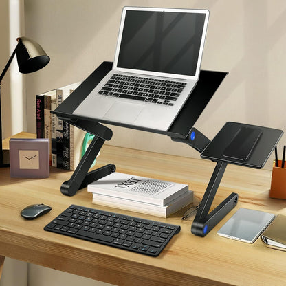 XICEN Height Adjustable Laptop Table, Portable Computer Laptop Desk Foldable Table Workstation Notebook Riser with 2 CPU Cooling USB Fans and Mouse Pad, Laptop Stand Holder for Bed Sofa Office