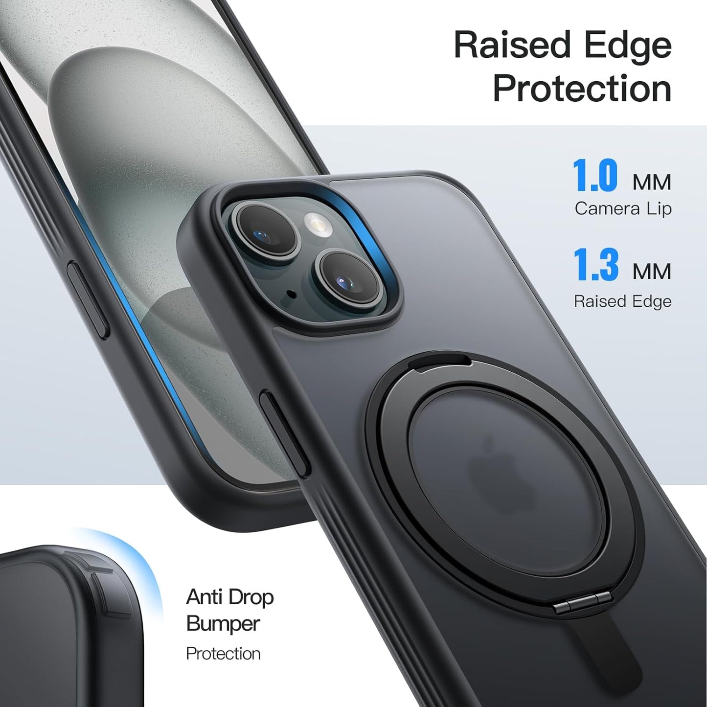 JETech 360 Degree Rotatable Ring Case for iPhone 15 6.1-Inch Compatible with MagSafe, Slim Shockproof Phone Cover with Stand & Ring Holder (Black)