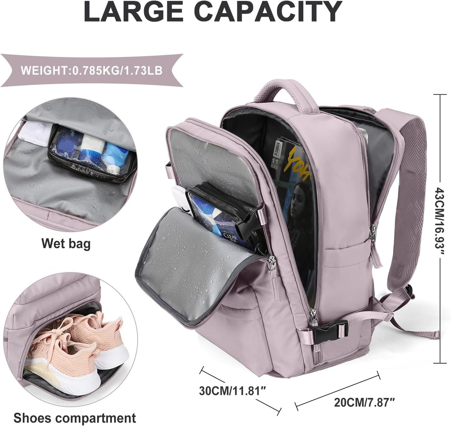 Cabin Bags for Travel, Underseat Carry-ons Bag for Women, Hand Luggage Bag Men Travel Backpack Cabin Size Fit 14 inch Laptop backpack Lightweight Version Lotus Root Pink