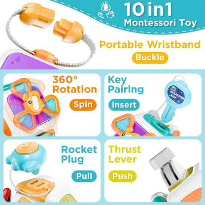 Baby Busy Board Cube, Montessori Sensory Toys for Toddlers Infant Carseat Plane Travel Toy, Educational Learning Activities, Baby Gift 18 Months Old Boy Girl
