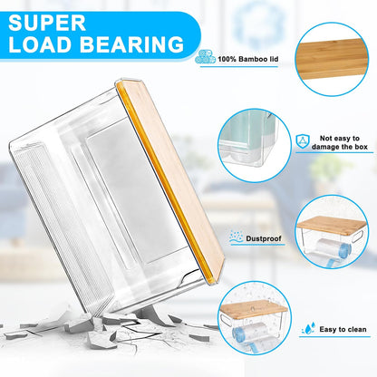 Riian Trash Bag Dispenser, Extra Large Trash Bag Holder Dispenser Roll Holder, Acrylic Pantry Organizers with Bamboo Top and Handles for Kitchen Laundry Room Organization (1 Pack)