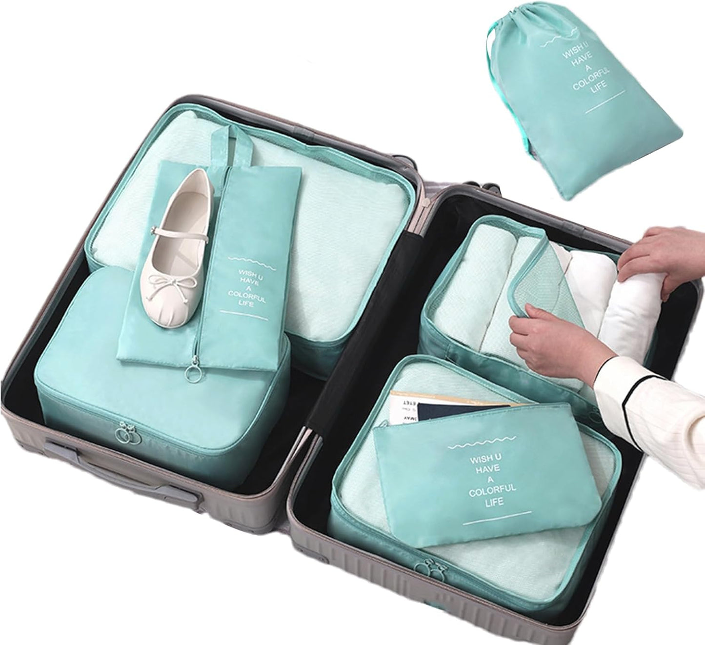 Travel Storage Bag, Suitcase Organizer Set, Seven-Piece Packing Cubes, Lightweight Durable Design, Space-Saving Luggage Holder, Efficient Travel and Outdoor Accessory