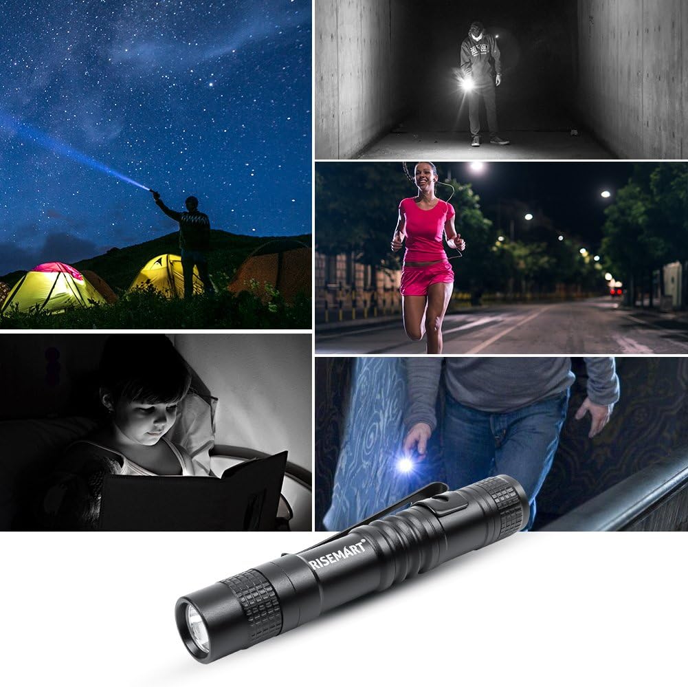 RISEMART Super Small Mini Flashlight AAA CREE XPE-R3 100 Lumens Ultra Bright LED Pen light Pocket Clip Tactical Torch Lamp(3.5")