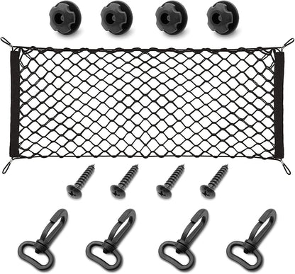 Car Rear Cargo Net, Heavy Duty Cargo Net Stretchable, Adjustable Elastic Storage Organizer Net, Trunk Cargo Storage Net with Hooks, Universal Fit for Car, Vehicle, SUV (35.4"x15.8")