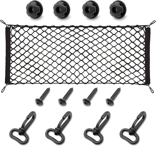 Car Rear Cargo Net, Heavy Duty Cargo Net Stretchable, Adjustable Elastic Storage Organizer Net, Trunk Cargo Storage Net with Hooks, Universal Fit for Car, Vehicle, SUV (35.4"x15.8")