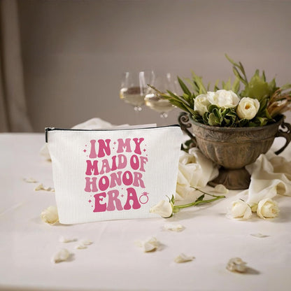 Canvas Makeup Bag – Bridesmaid Gift Bag – Bridal Party Accessories for Wedding, Bachelorette, Engagement, Bridal Shower (in My Maid of Honor Era)