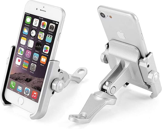 KASER Universal Smartphone Holder Motorcycle Rearview Mirror in Aluminium for Motorcycle, Scooter, Mobile Phone GPS Navigation (Silver Mirror)