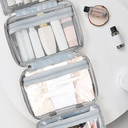 Hanging Toiletry Bag, Waterproof Wash Bag for Makeup Large Capacity Travel Makeup Bag Compact with Hook, Portable Makeup Traveling Organizer for Women Outdoor Camping Travel (1, Grey)