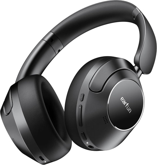 EarFun Wave Pro Active Noise Canceling Headphones, Wireless Over Ear Bluetooth Headphones, LDAC Hi-Res Sound, 5 Mics AI Clear Call, 80H Playtime, Multipoint Connection, Comfort Fit, Custom EQ via App