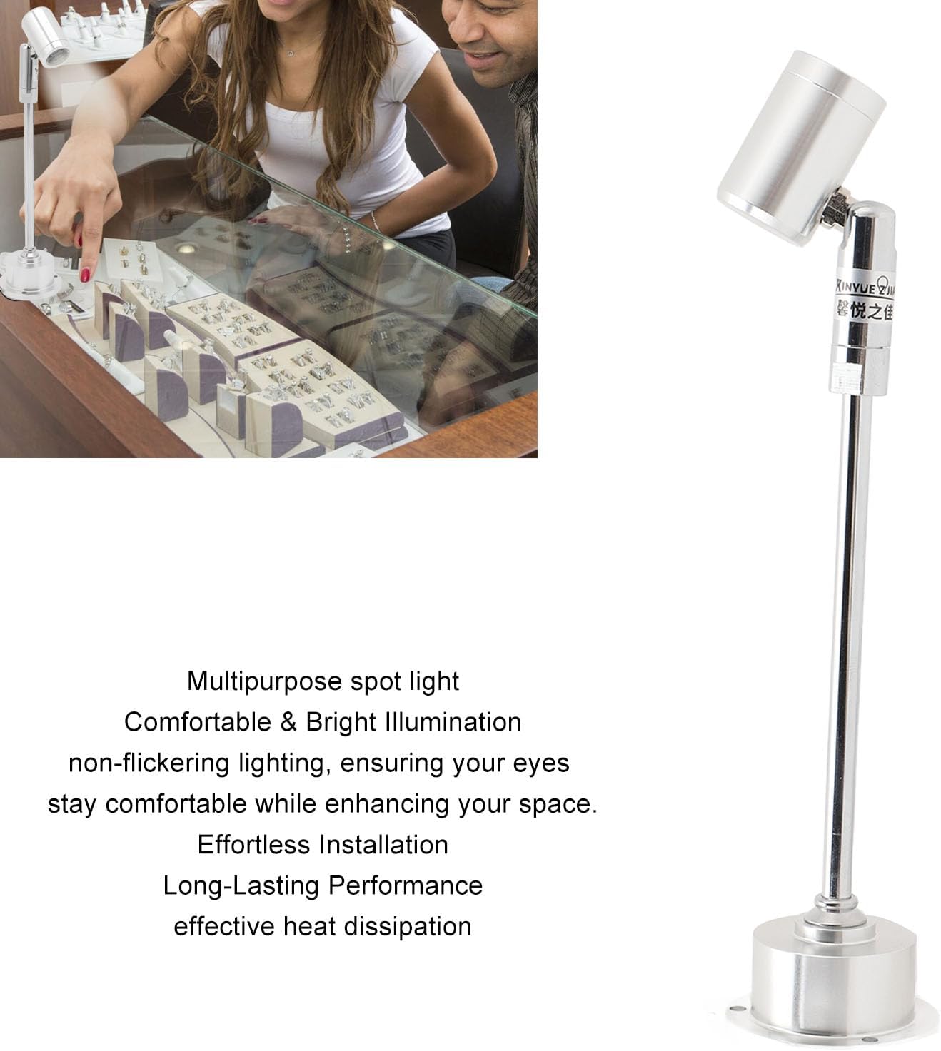 Led Mini Spotlight Cabinet Lamp, 1.6in Base Diameter Jewelry Showcase Standing Led Light for Painting (White Light)