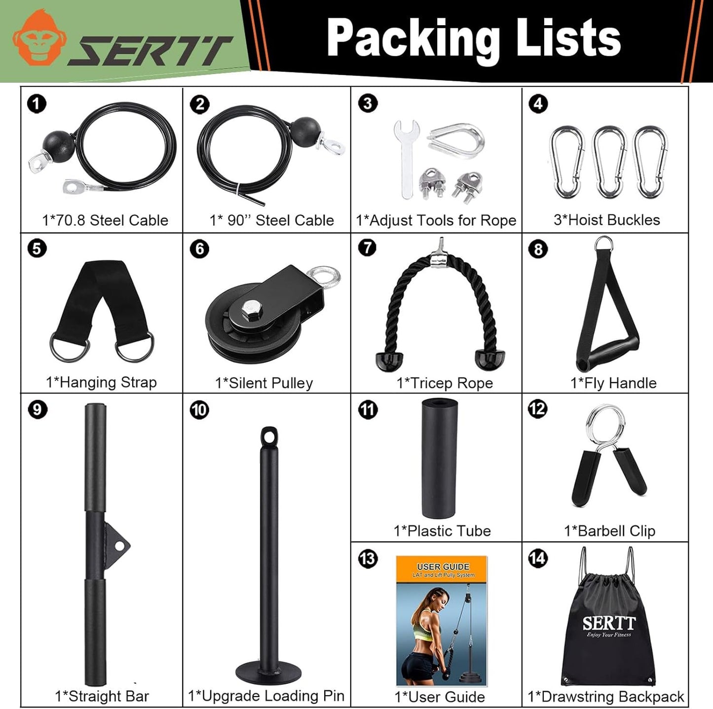 SERTT LAT and Lift Pulley System Gym, Upgraded DIY Fitness Pulley Cable Machine Attachment for Triceps Pull Downs, Biceps Curl, Forearm, Shoulder - Home Gym Exercise Pulley System Equipment