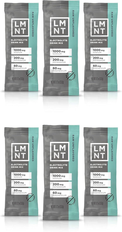 LMNT Zero Sugar Electrolytes - Raw Unflavored Salt | Drink Mix | 30-Count, Pack of 2 (60 Sticks)