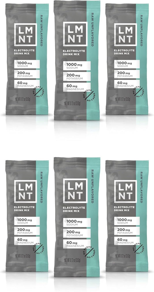 LMNT Zero Sugar Electrolytes - Raw Unflavored Salt | Drink Mix | 30-Count, Pack of 2 (60 Sticks)