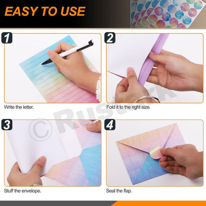 Rustark 200pcs Watercolor Stationery Paper and Envelopes Set with Stickers, Double-Sided Stationery Paper Lined Paper Sheets Watercolor Envelopes for Writing Letters Greeting Cards Invitations