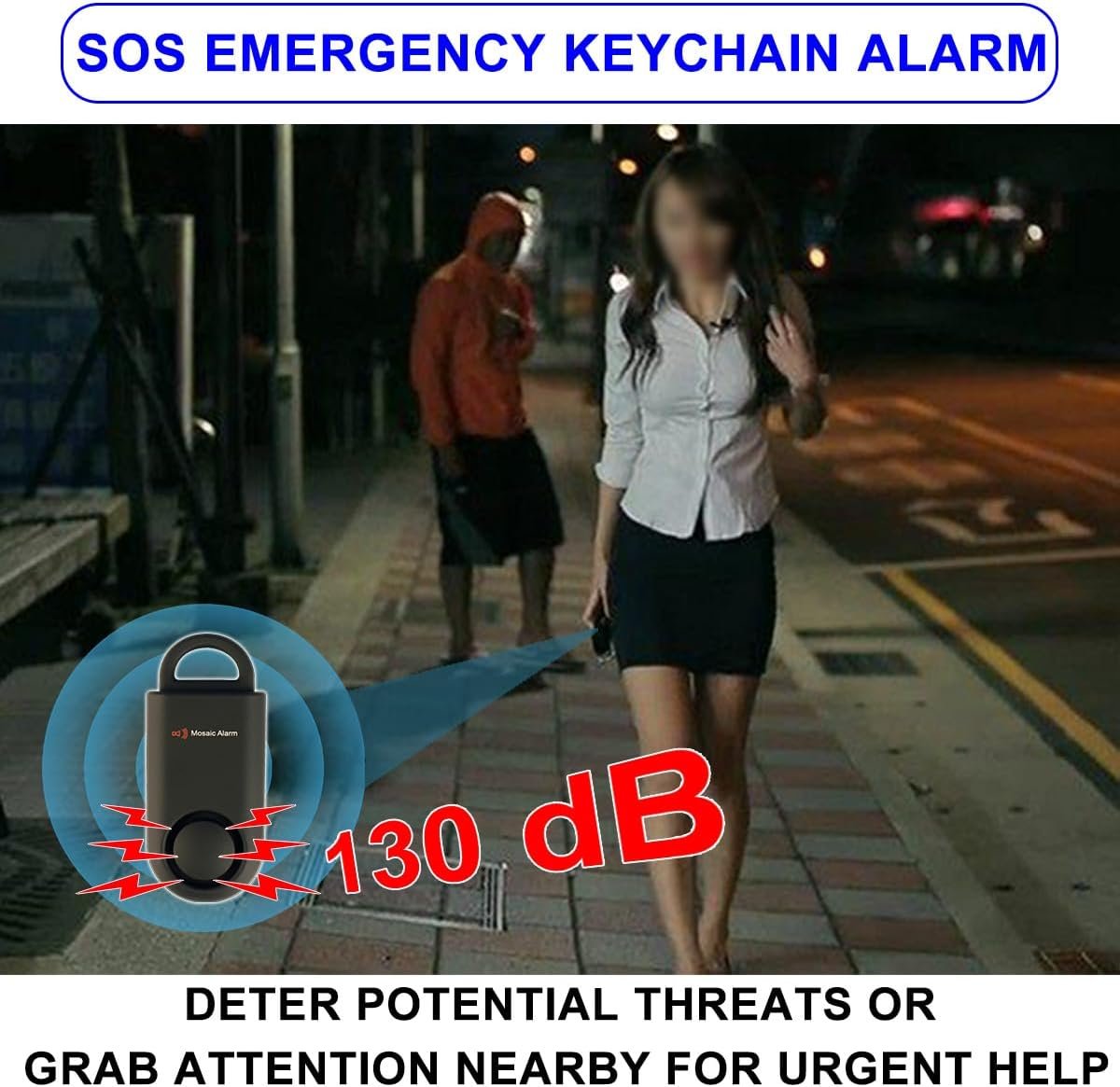 2 Pack 130db Personal Safety Alarm for Women. User-Replaceable Battery Loud Sound Keychain Alerts with Carabiner. Emergency SOS Self-Defense Siren for Girls, School Kids, Night Runner, Hiking. Black