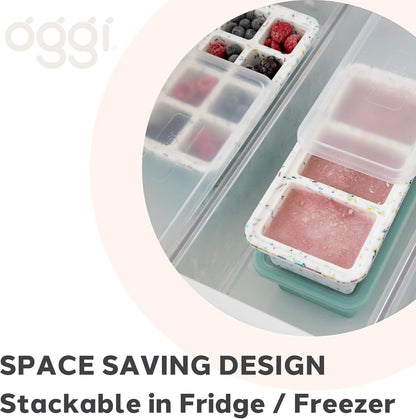 OGGI Prep & Portion Silicone Freezer Trays with Lid - Freezer Molds for Food, Ice Cube Tray, Food Prep Containers, Freezer Storage Containers, for Soup, Smoothie Cubes, Broth, Leftovers - 1/4 Cup